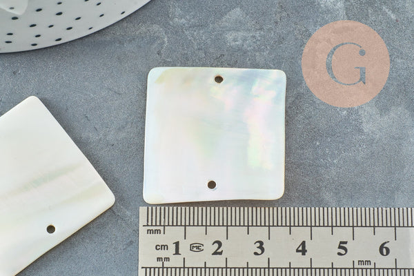 Perle carrée nacre blanche naturelle,perle nacre carré,nacre naturelle coquillage blanc, 34mm, x2 G1056