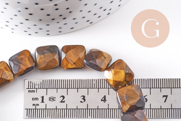 Perle carrée oeil de tigre naturel 12mm,pierre naturelle, oeil de tigre naturel, perle pierre, 20cm x1 (G5882)