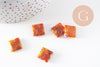 Perle carrée verre millefiori 14mm perle verre, x5 (G3786)