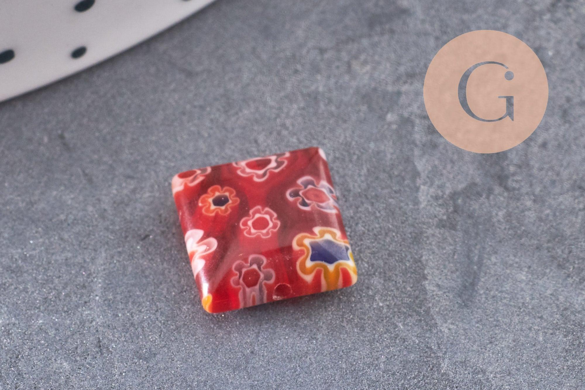 Perle carrée verre millefiori, perle verre,verre artisanal, perle bijou été, 10mm, x5 (G2614)