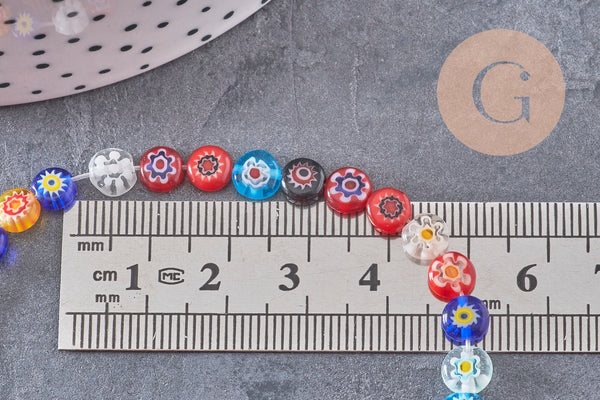Perle cercle verre millefiori 6mm, x1 fil de 35.8cm (G10940)