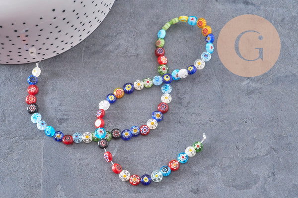Perle cercle verre millefiori 6mm, x1 fil de 35.8cm (G10940)
