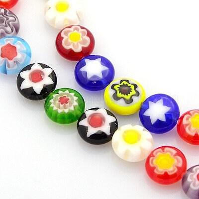Perle cercle verre millefiori 8mm, x1 fil de 34cm (G5678)