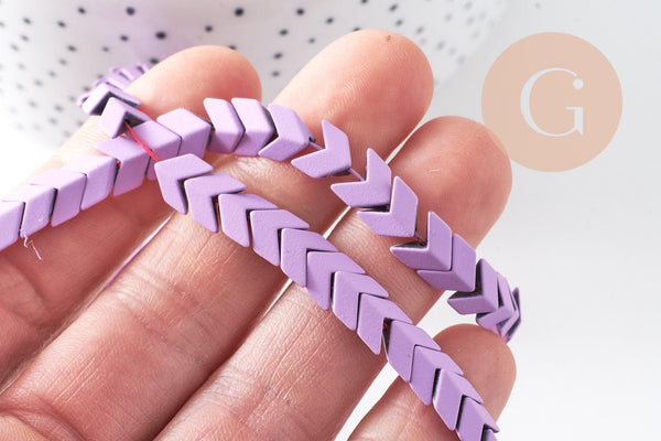 Perle chevron hématite colorée violet synthétiques 7mm, création bijoux pierre, x1 le fil de 40cm (G6898)