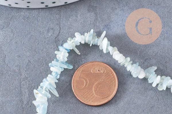 Perle chips aigue-marine naturelle 12mm, x1 fil de 80cm (G1324)