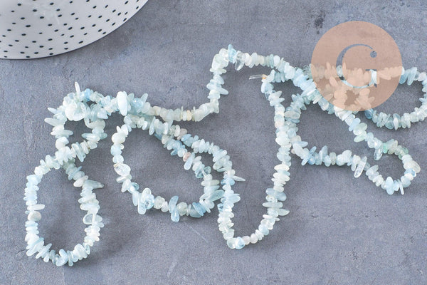 Perle chips aigue-marine naturelle 12mm, x1 fil de 80cm (G1324)