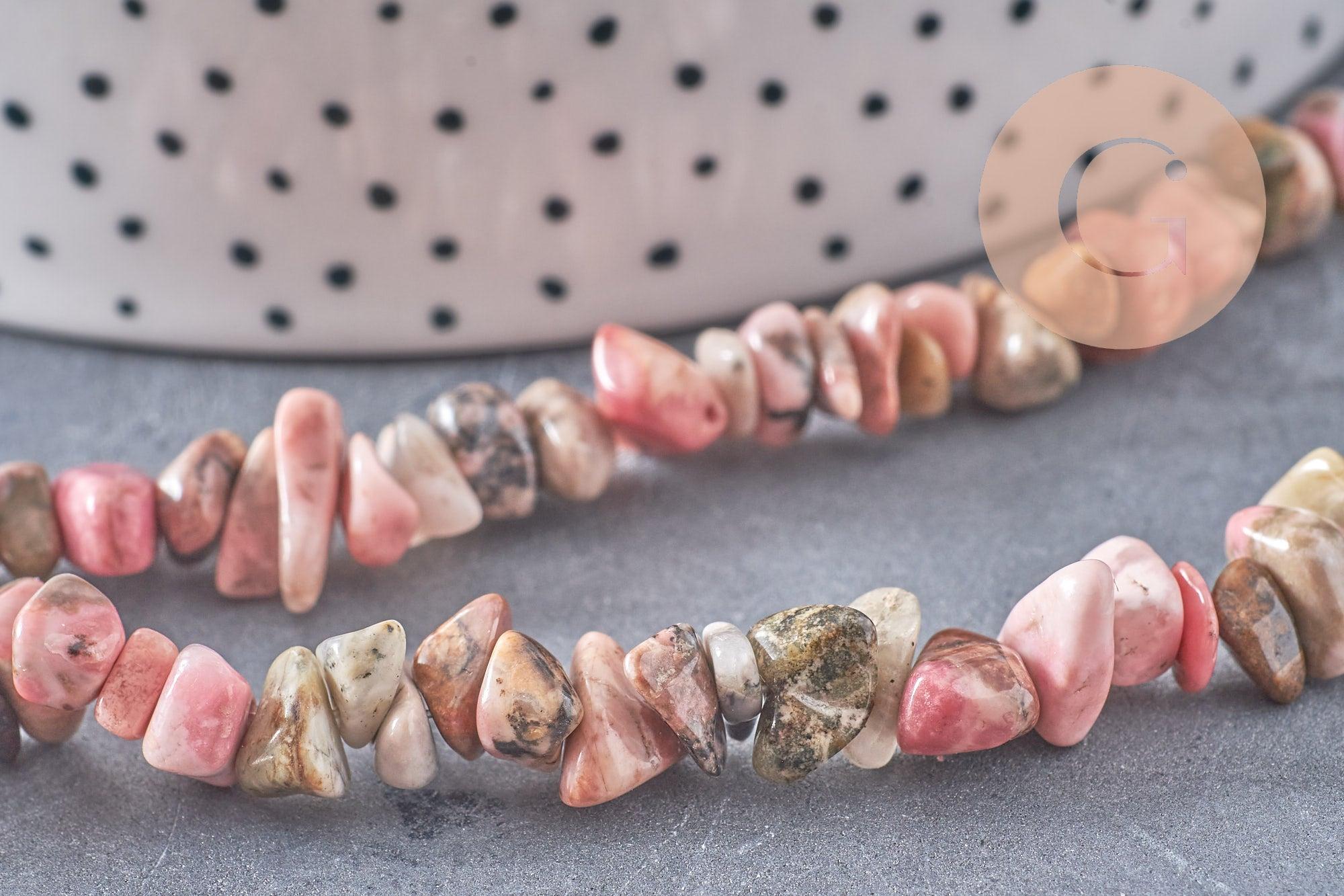 Perle chips rhodonite naturelle 2-8mm, x1 fil de 80cm (G3847)