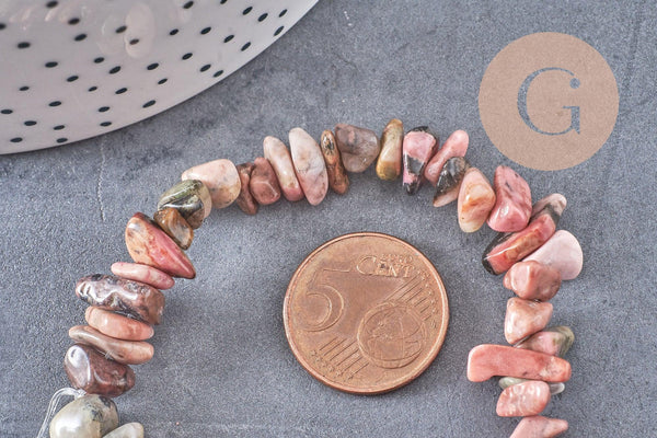 Perle chips rhodonite naturelle 2-8mm, x1 fil de 80cm (G3847)