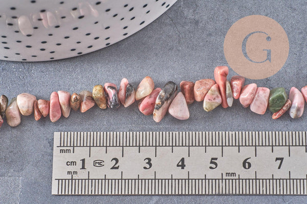 Perle chips rhodonite naturelle 2-8mm, x1 fil de 80cm (G3847)