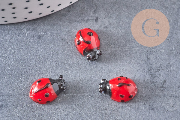 Perle coccinelle rouge verre,perle verre tchèque,insecte verre,pendentif verre,verre artisanal,25mm, fil de 20 perles, x1 G4232