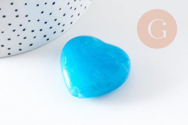 Perle coeur XXL acrylique imitation pierre 35x37mm, x1 (G10570)