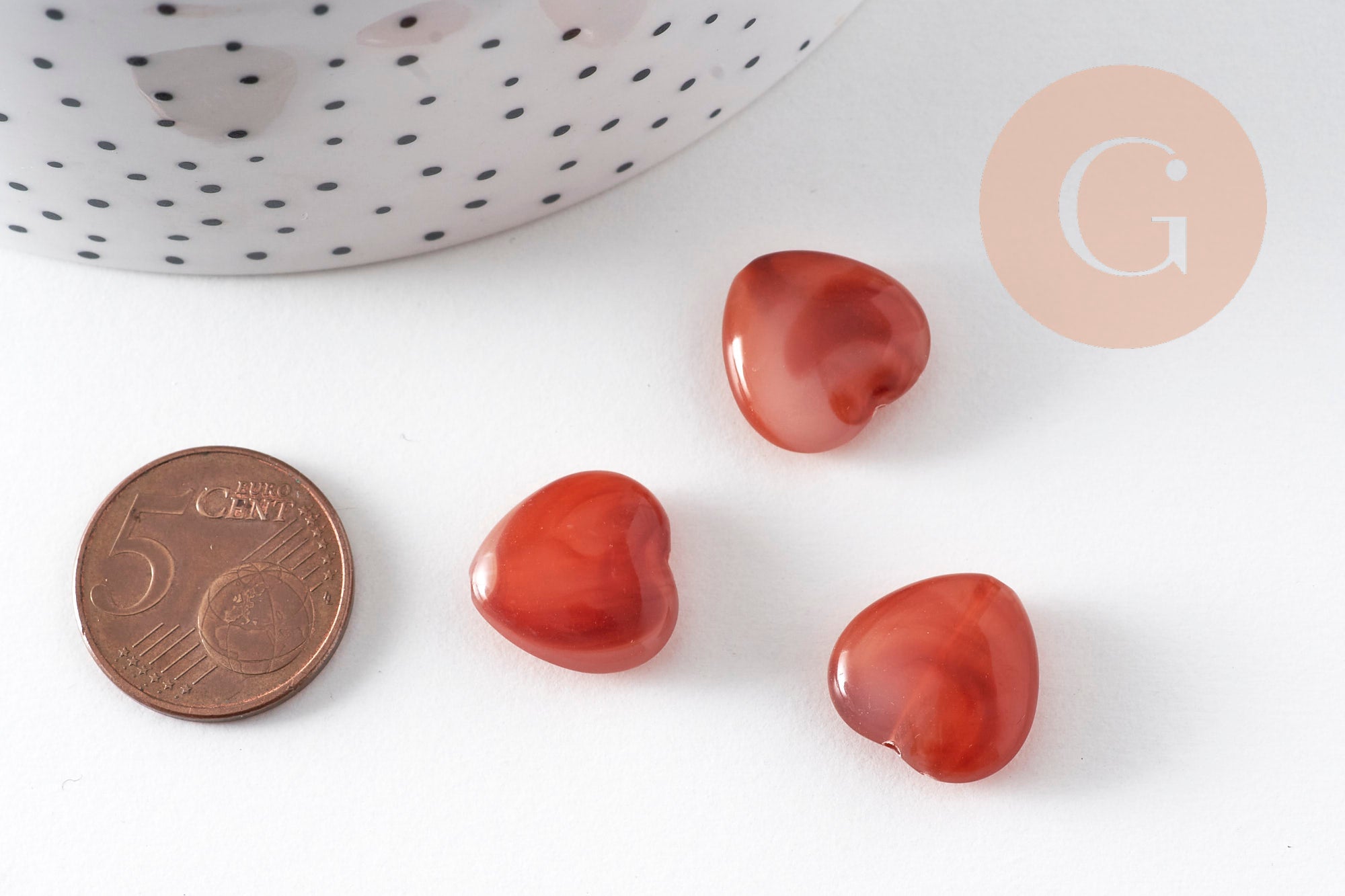 Perle coeur acrylique imitation ambre marron 15mm, x10 (G10999)