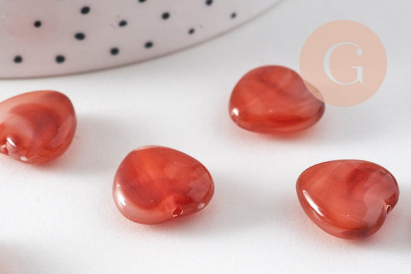 Perle coeur acrylique imitation ambre marron 15mm, x10 VALIDE