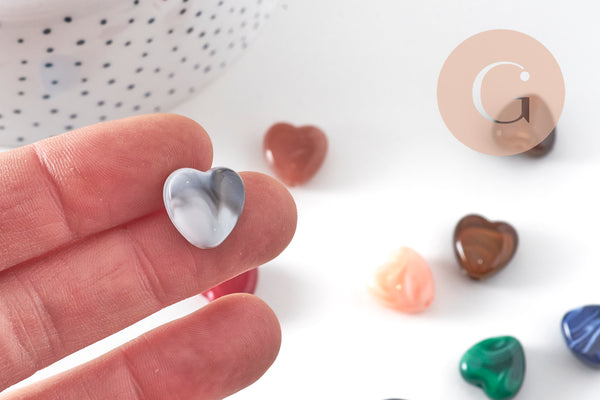 Perle coeur acrylique imitation pierre multicolore 14mm, x10 (G10990)