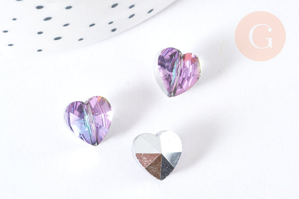 Perle cœur facetté en cristal violet 10mm, x5 (G7098)