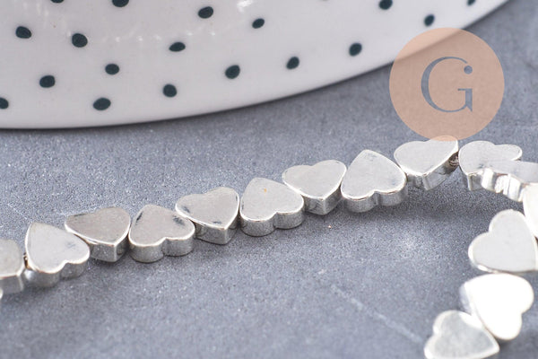 Perle coeur hématite de synthèse argenté 6mm, fil de 40cm x1 (G4107)