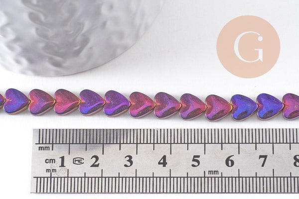 Perle coeur hématite violet 8mm, x1 fil de 38cm (G10338)