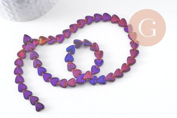 Perle coeur hématite violet 8mm, x1 fil de 38cm (G10338)