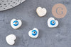 Perle coeur nacre blanche naturelle mauvais oeil bleu clair 12mm, x 10 (G3405)