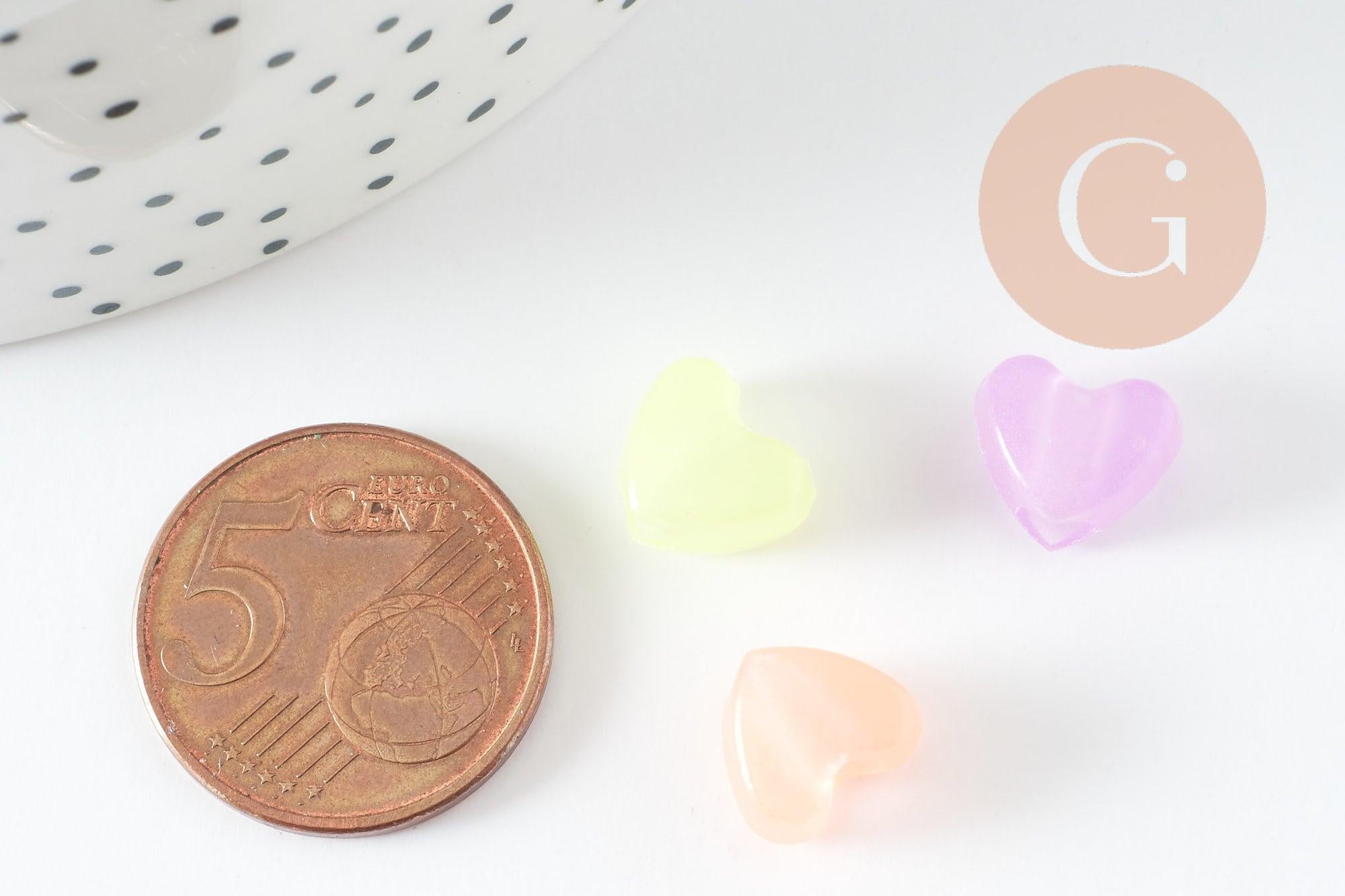 Perle coeur plastique acrylique multicolore plastel phosphorescent 12mm, x20 (G9359)