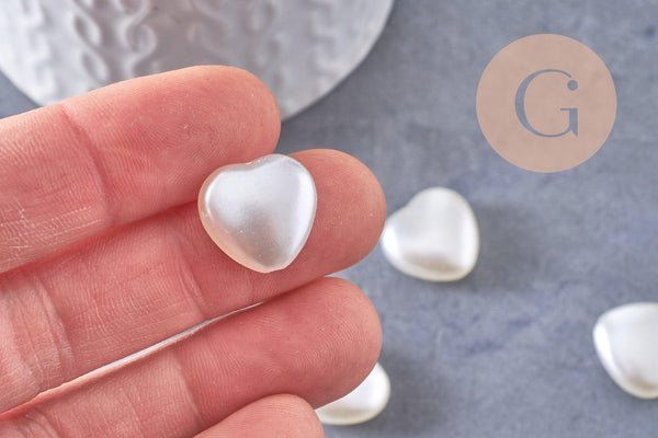 Perle coeur plastique blanc nacré 15mm, x10 (G10404)