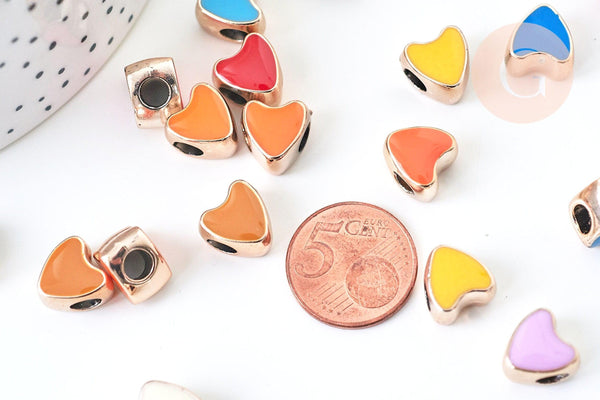 Perle coeur plastique doré multicolore pastel,perle acrylique,perle, 11.5mm, x10 (G5603)