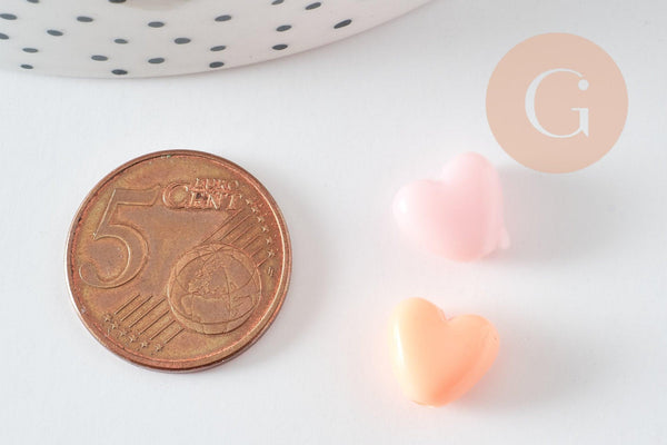 Perle coeur plastique multicolore pastel 9.5mm, x30 (12.6G) (G3492)