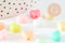 Perle coeur plastique multicolore pastel 9.5mm, x30 (12.6G) (G3492)
