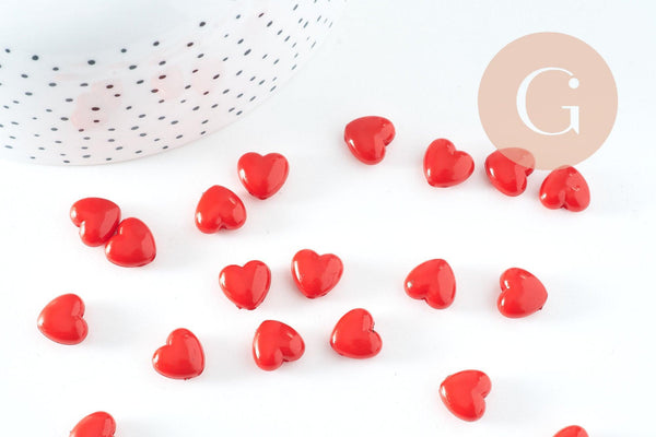 Perle coeur plastique rouge 10mm, x20 (G3491)