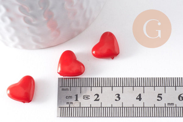 Perle coeur plastique rouge 12mm, x5 (G10405)