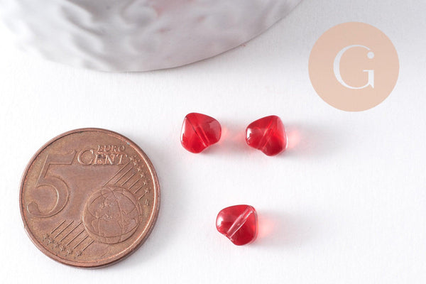 Perle coeur verre rouge 6mm, x10 (G10341)