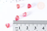 Perle coeur verre rouge irisé 6mm, des perles en verre, x10 (G6680)