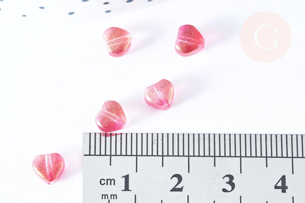 Perle coeur verre rouge irisé 6mm, des perles en verre, x10 (G6680)
