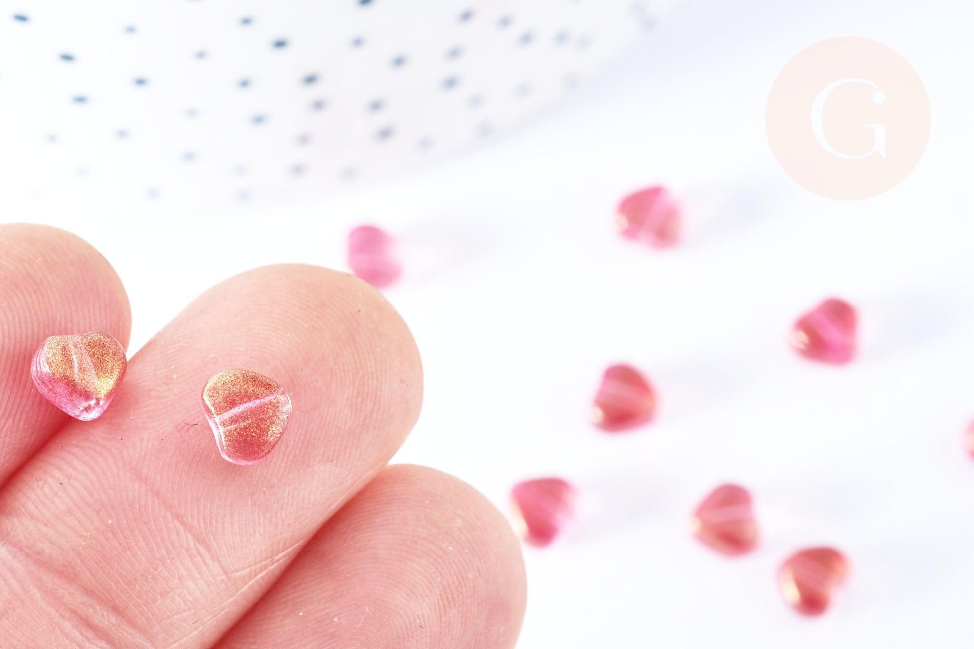 Perle coeur verre rouge irisé 6mm, des perles en verre, x10 (G6680)