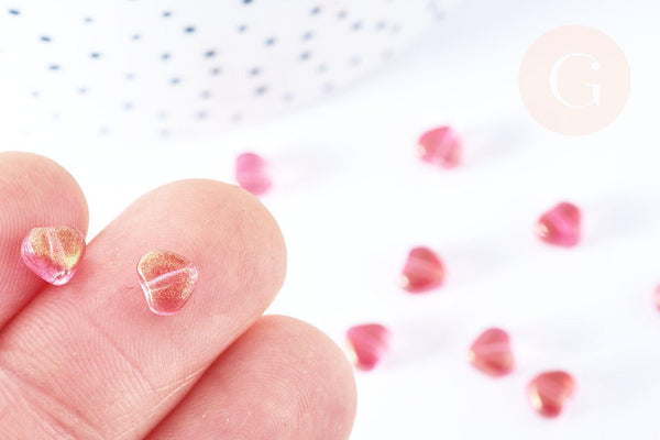 Perle coeur verre rouge irisé 6mm, des perles en verre, x10 (G6680)