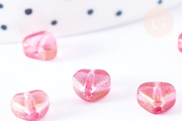 Perle coeur verre rouge irisé 6mm, des perles en verre, x10 (G6680)