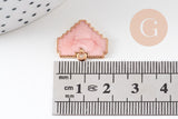 Perle coeur zamac doré émail rose nacré 15x18mm, création bijou amour amitié x1 (G5310)