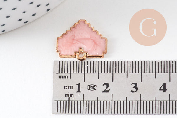 Perle coeur zamac doré émail rose nacré 15x18mm, création bijou amour amitié x1 (G5310)