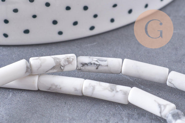 Perle colonne tube howlite naturelle blanche,perle pierre howlite naturelle,bijou perle pierre,13mm,x1 fil de 29 perles (G0216)