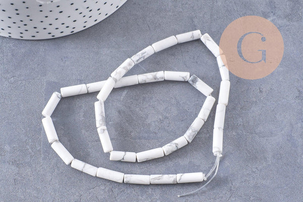 Perle colonne tube howlite naturelle blanche,perle pierre howlite naturelle,bijou perle pierre,13mm,x1 fil de 29 perles (G0216)