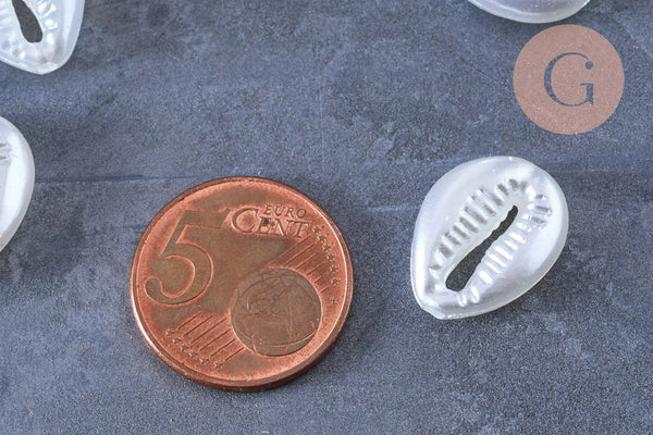 Perle coquillage cauri plastique blanc nacré 18mm, x10 perles (G6434)