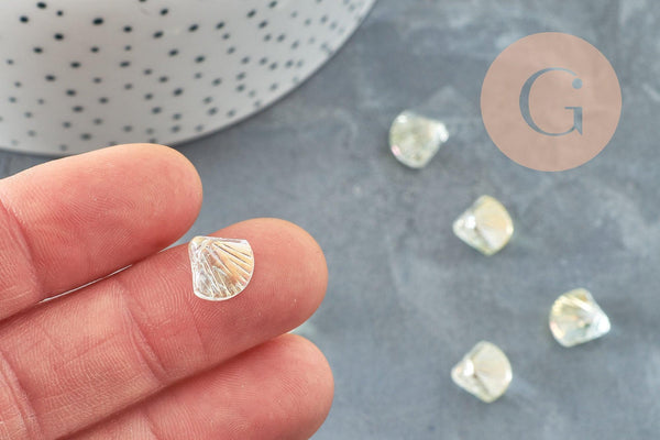 Perle coquillage verre tchèque transparent irisé 10.5mm, x10 (G4374)