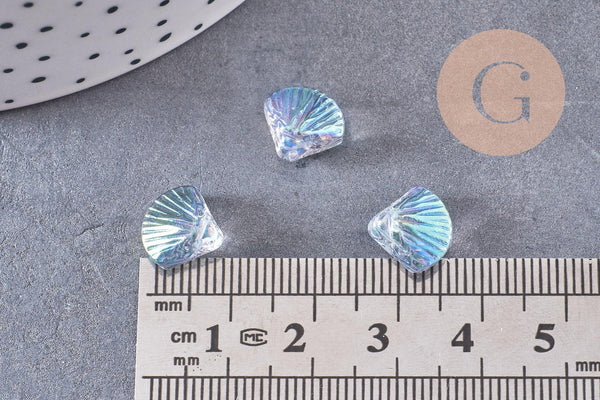 Perle coquillage verre transparent bleu clair 10.5mm, perles verre tchèque, verre bleu, x10 perles (G4375)