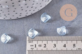 Perle coquillage verre transparent bleu, perles verre tchèque, perle coquille verre bleu, x10 (G5441)