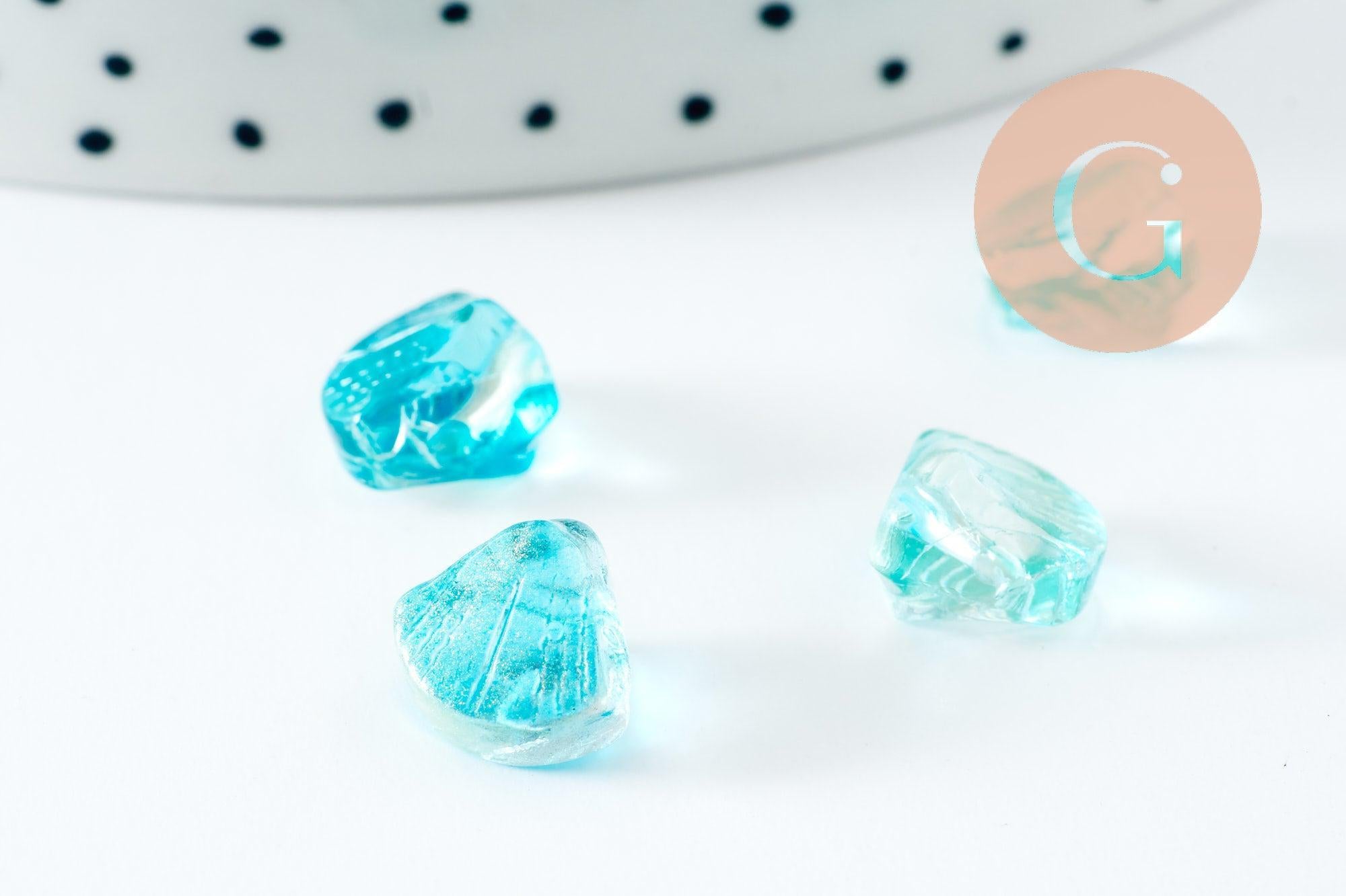 Perle coquillage verre transparent vert10.5mm, perles verre tchèque, perle coquille, verre vert creation bijou, x10 G5437