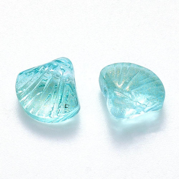 Perle coquillage verre transparent vert10.5mm, perles verre tchèque, perle coquille, verre vert creation bijou, x10 G5437