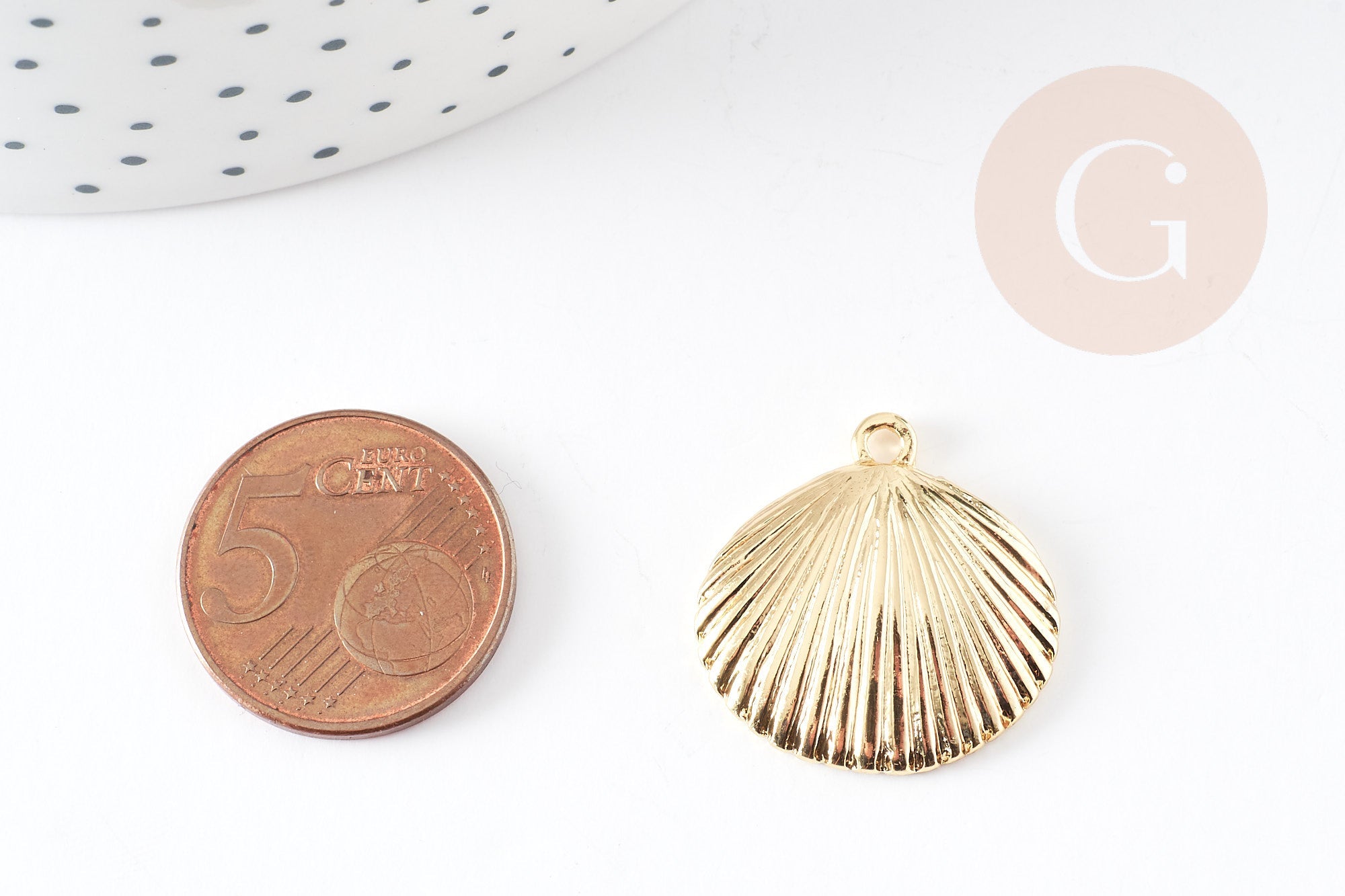 Perle coquillage zamac doré 14K 24mm, pendentif creation bijoux thème vacances x1 (G5829)