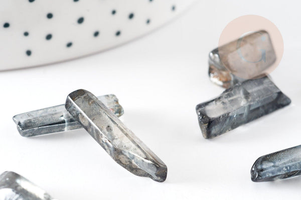 Perle cristal de roche naturel gris, pierre naturelle brute, 14-30mm, x10 (G3148)