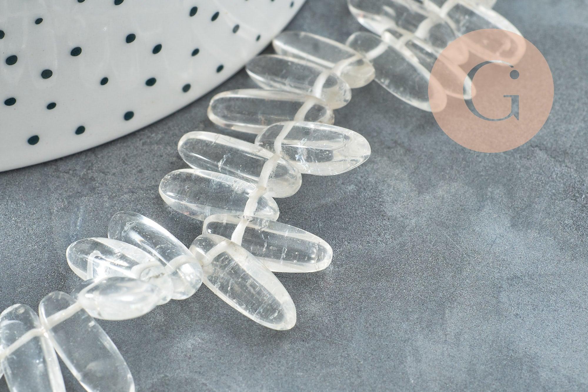 Perle cristal de roche naturel ovale 13-22mm ,perle pierre,quartz Naturel, pierre naturelle,35.5cm, x1 (G1158)