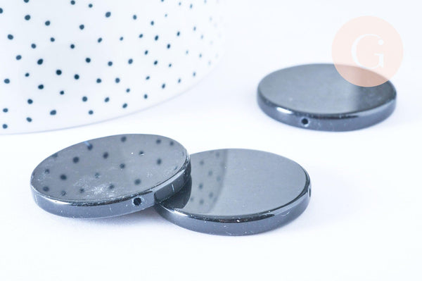 Perle disque agate noire 40mm,perle pierre, x1 (G6456)